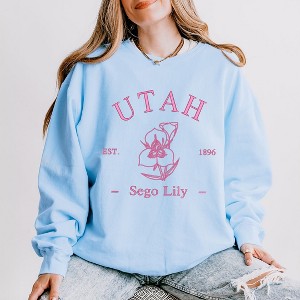 Simply Sage Market Women's Lightweight Garment Dyed Graphic Sweatshirt Embroidered Utah Sego Flower - 1 of 4