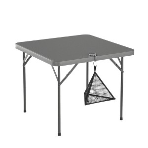 VECELO Folding Card Table with Mesh Bag, Portable Heavy Duty Tabletop with Handle & Leg Lock for Camping or Picnic, Black/White/Gray - 1 of 4