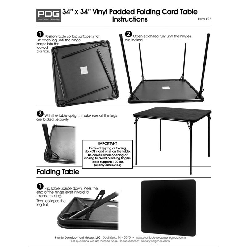 34" x 34" Folding Table Black - Plastic Dev Group, 5 of 6
