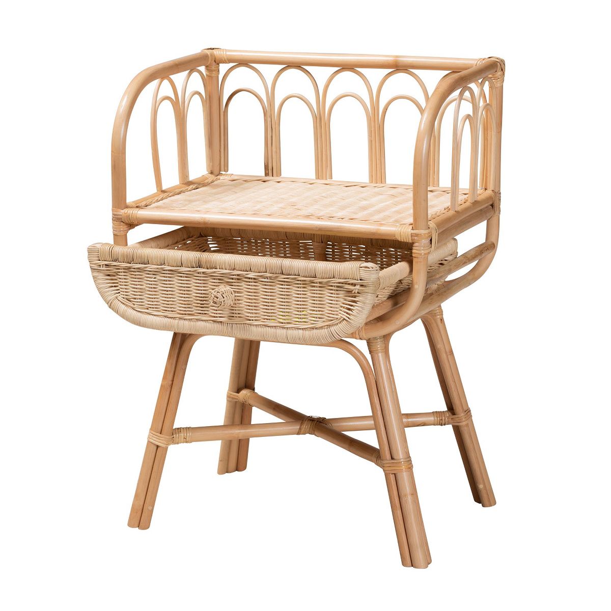 bali & pari Panchali Modern Bohemian Natural Brown Rattan Nightstand - thumbnail 3