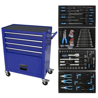 4-Drawer Heavy-Duty Rolling Tool Chest with Brake Wheels & Tool Set, Garage Storage Cabinet(Includes 60-Pc Tool Kit)
