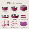 Aoibox 19-Piece Tri-Ply Stainless Steel Cookware Set with Detachable Handles, Induction Compatible Pots & Pans, Oven Safe, Ceramic Coated, Purple - 2 of 4