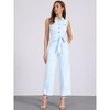 Allegra K Women's Button Down Collared Wide Leg Tie-Waist Sleeveless Cargo Jumpsuits - 3 of 4