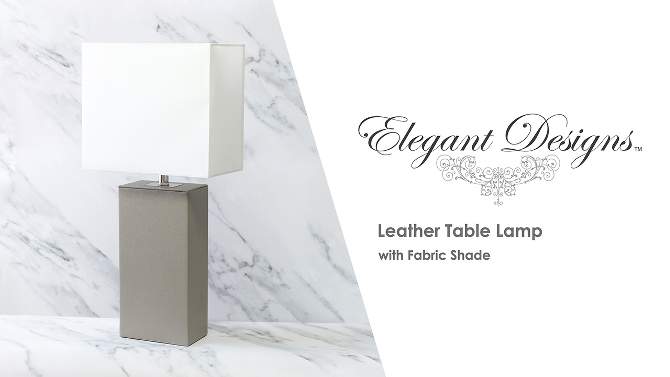 Modern Leather Table Lamp with White Fabric Shade, 2 of 7, play video