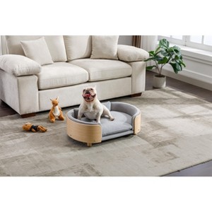 Spassway Light Gray Oval Velvet Pet Bed with Cushion Solid Wood Frame Dog Bed for Medium and Large Dogs Comfy Dog Couch Sofa for Dogs Cats S/M/L - 1 of 4