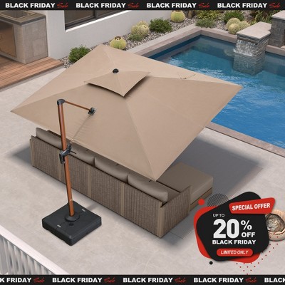 PURPLE LEAF Patio Large Cantilever Umbrella Outdoor Wood Grain Pattern Umbrella Pole Offset Umbrella Heavy Duty Sun Umbrellas for Garden Deck Pool