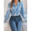 Clearlove Women's Color-Block Floral Print Shirt with Lantern Sleeves and Collar - 2 of 4