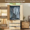 Armoire Wardrobe Closet with Rattan Doors, 69.5" Tall Storage Cabinet with 3 Drawers and Hanging Rod, Floor Wardrobe for Bedroom - 4 of 4