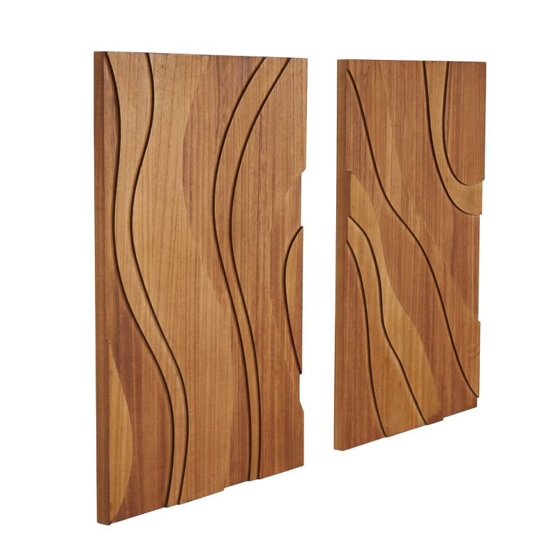 Olivia &#38; May Set of 2 Wooden Abstract Wavy Carved Wall Decors Brown, 5 of 8