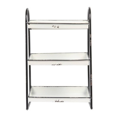 Distressed White 3-Tier Metal Tray with Black Frame