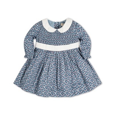 Image of Hope & Henry Baby Girl Layette Long Sleeve Smocked Peter Pan Collar Dress, Infant, 6-12 Months