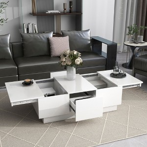 CAVINAS Modern Side Table High Glossy Coffee Table with LED, Sofa End Table for Living Room, Bedroom - 1 of 4