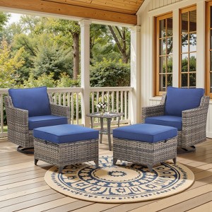 Belord 5 Pieces Outdoor Furniture, High Back Outdoor Wicker Patio Swivel Rocker Chairs Set of 2 with Comfy Cushions Ottomans Small Patio Furniture Set - 1 of 4