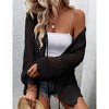 Women's Crochet Cardigan Long Sleeve Tie Front Hollow Out Thin Cardigan - 3 of 3