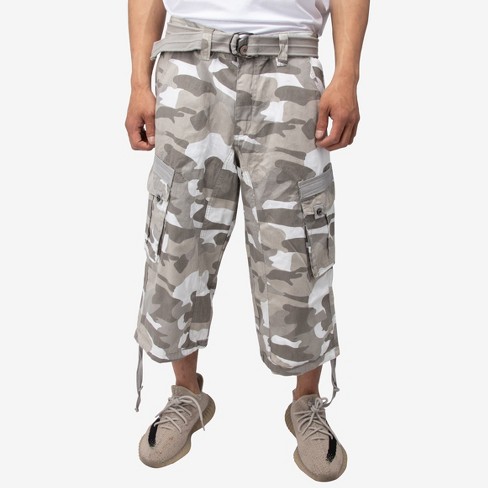 X Ray Men’s Belted 18 Inch Below Knee Long Cargo Shorts In White Camo ...
