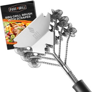 Pure Grill 3-in-1 Stainless Steel Bristle Free BBQ Grill Brush and Scraper for Cleaning Grates - 1 of 4