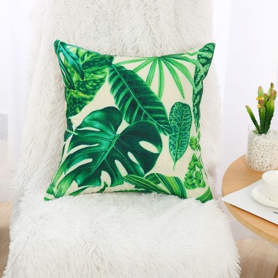 PiccoCasa Plant Floral Green Leaves Home Bed Sofa Decorative Pillow Cover 18"x18" Green 1 Pc