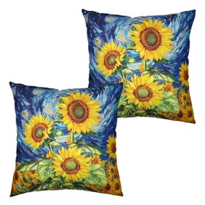 Sunflower Pillow Covers 18x18 Set of 2 Starry Night Throw Pillow Covers Oil Painting - 1 of 2