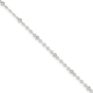 Black Bow Jewelry Sterling Silver Polished Bead and Circle Link Adjustable Anklet, 10 in - 1 of 4
