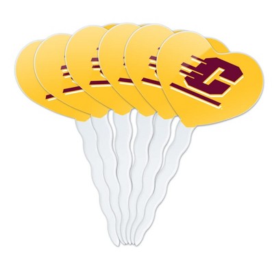 Central Michigan University Secondary Heart Love Cupcake Picks Toppers Decoration Set of 6