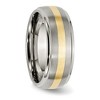 Black Bow Jewelry Mens 8mm Titanium & 14k Gold Inlay Domed Ridged Edge Standard Fit Band - 4 of 4