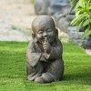 LuxenHome 15" Weathered Brown MgO Quiet Little Buddha Monk Garden Statue - 2 of 4