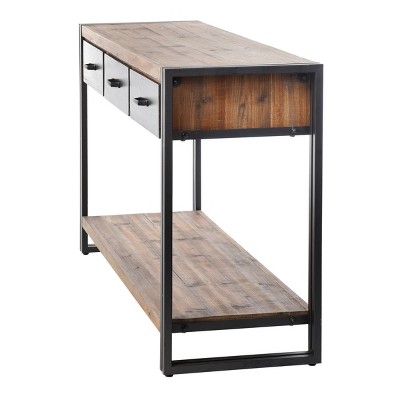 Calvin Transitional Two-Tone Gray and Natural Wood Console Table with Black Iron Frame