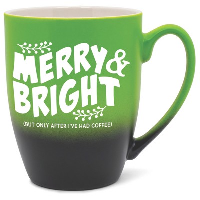Elanze Designs Merry & Bright But Only After I'Ve Had After Coffee Two Toned Ombre Matte Green and Black 12 ounce Ceramic Stoneware Coffee Cup Mug
