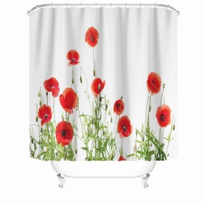 Red Flowers And Green Leaves Shower Curtains for Bathroom Waterproof Fabric Bath Curtain Durable Soft Stylish Bathroom Decor 72x72 Inch - 1 of 1