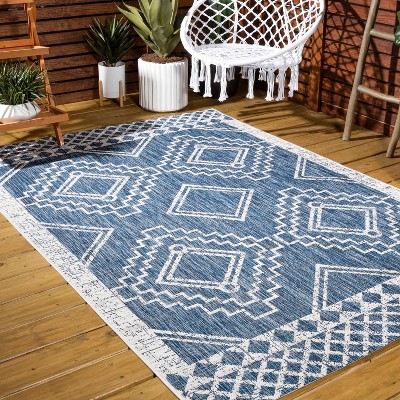 Marokko Diamond Tribal Medallion 3x5 Blue/Ivory Synthetic Rug