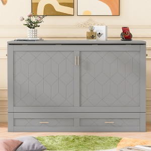 TIRAMISUBEST Full Size Murphy Bed with Charging Station and Drawer, Wood Folding Bed Frame with Honeycomb Pattern - 1 of 4