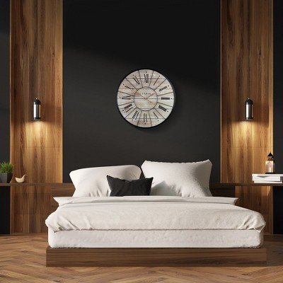 Sorbus Oversized Round Metal and Wood Wall Clock