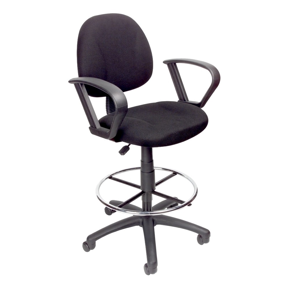 Photos - Computer Chair BOSS Drafting Stool with Footring and Loop Arms Black -  Office Products 