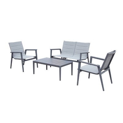 Modern Muse 4pc Outdoor Aluminum Set with Chairs & Coffee Table - Charcoal Gray - Wedohome