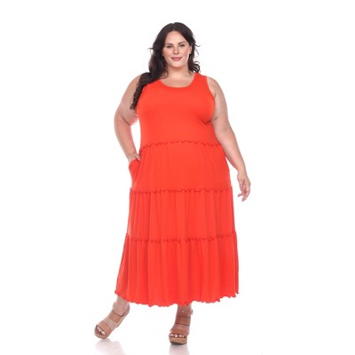 Women's Plus Size Scoop Neck Tiered Midi Dress - White Mark
