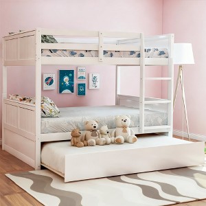 Luxystar Full Over Full Bunk Bed with Twin Size Trundle and Safety Guardrails - 1 of 4