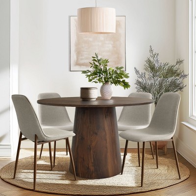 5-Piece Dining Set for 4 ,Walnut Wood 46" Round Dining Table with Armless Dining Chairs for Dining Room,Living Room-Tanpinhause