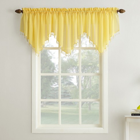 Erica Crushed Sheer Voile Beaded Ascot Curtain Valance Yellow 51