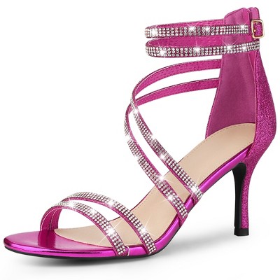 Perphy Women's Ankle Strap Rhinestone Stiletto Heels Gladiator Sandals
