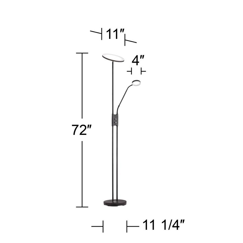 360 Lighting Taylor Modern Torchiere Floor Lamp with Side Light 72" Tall Satin Black LED Adjustable for Living Room Reading Bedroom Office House Home, 4 of 10