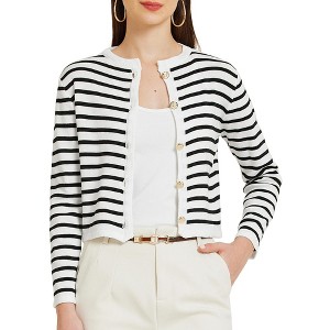 Allegra K Women's Round Neck Long Sleeve Button Down Cardigan Sweaters - 1 of 4