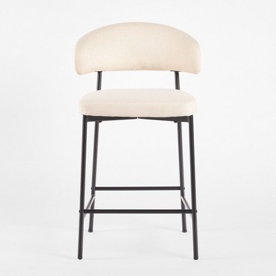 Ivory Upholstered Metal Frame Modern Counter Stools, Set of 2
