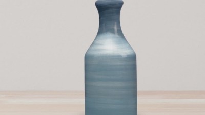 Bungalow Blue Ceramic Table Lamp with White Linen Shade