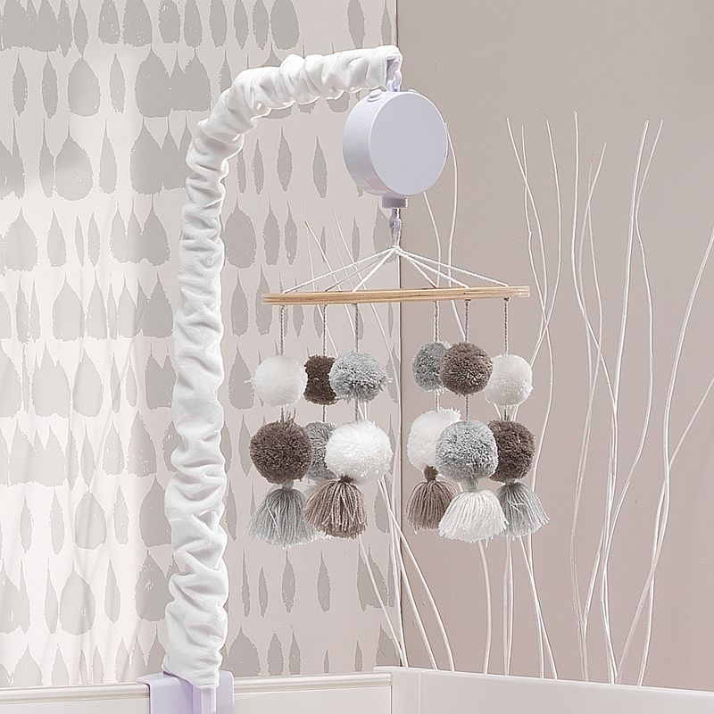 Lambs & Ivy Signature Pom Pom Musical Baby Crib Mobile - White/Gray, 5 of 7