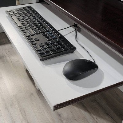 Soft White Multifunctional Computer Desk with Cherry Accent and Storage