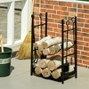 Outsunny 18" 2-Tier Firewood Log Wood Storage Rack with Shovel, Broom, Poker, Tongs and Hooks for Outdoor Fires and Indoor Fireplaces, Black - 3 of 4