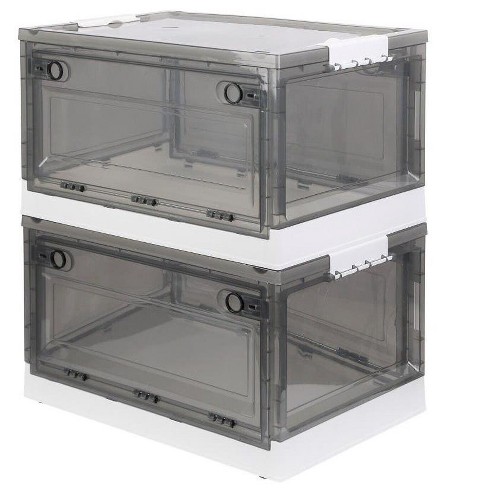 2 Pack Collapsible Storage Bins With Lids, Clear Plastic Foldable