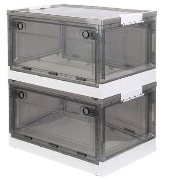 MPM 2 PACK Stackable Foldable Clear Storage Box with Lid and wheels, Organizing Boxes, Cube Box Bin Container, for Kitch