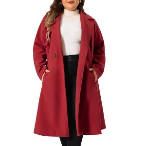 Women's Plus Size Double Breasted Notch Lapel Winter A Line Overcoats with Pockets - Agnes Orinda - 1 of 4