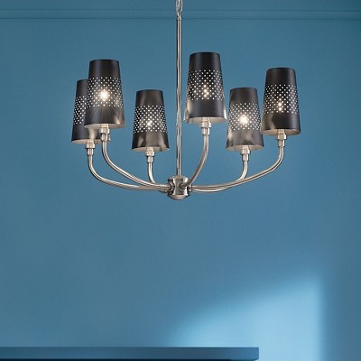 Classic Pewter 6-Light Chandelier with Black Metal Shades